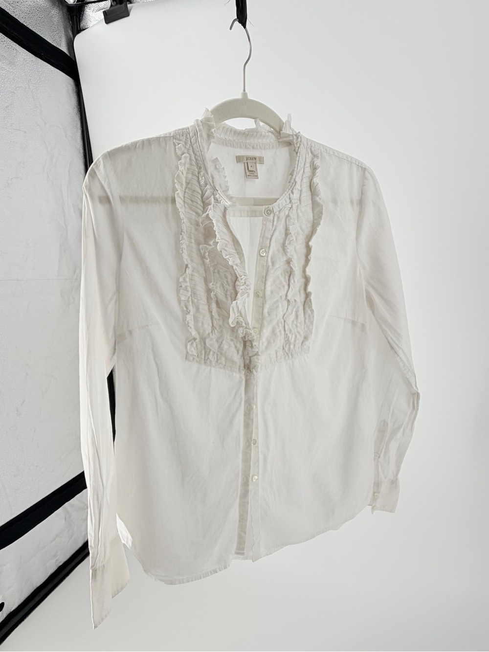 J. Crew White Ruffle-Trim Cotton Blouse
